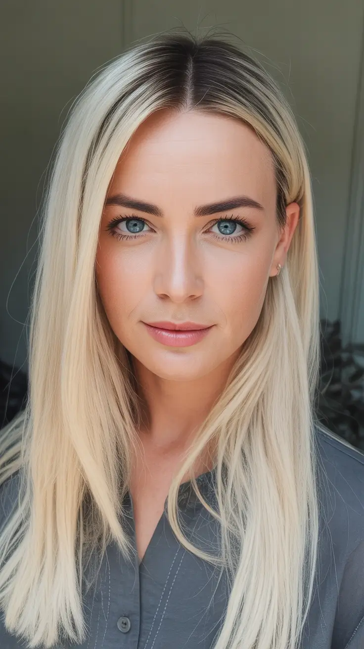 trendy spring blonde hair color looks 2026 + Bright Vanilla Blonde With Cool Root Smudge