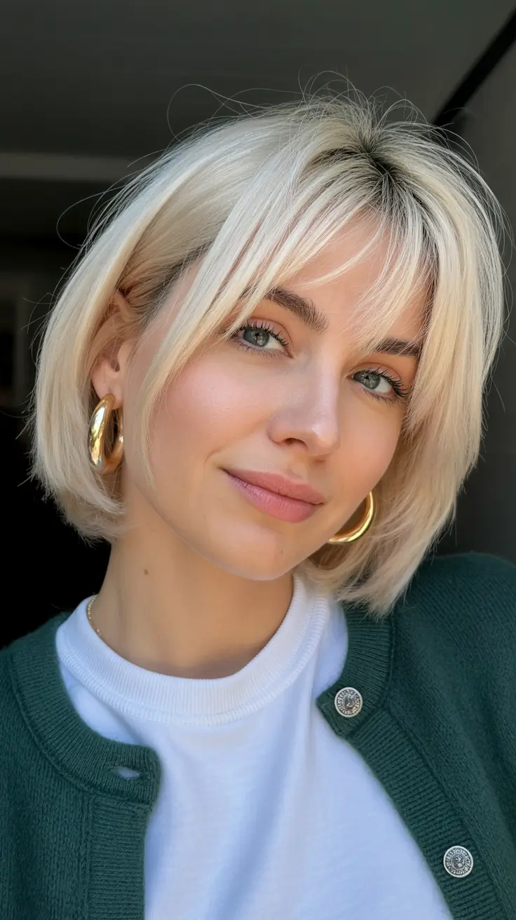 vibrant spring bob haircuts 2026 + Icy Blonde Bob With Soft Fringe And Spring-Ready Shine