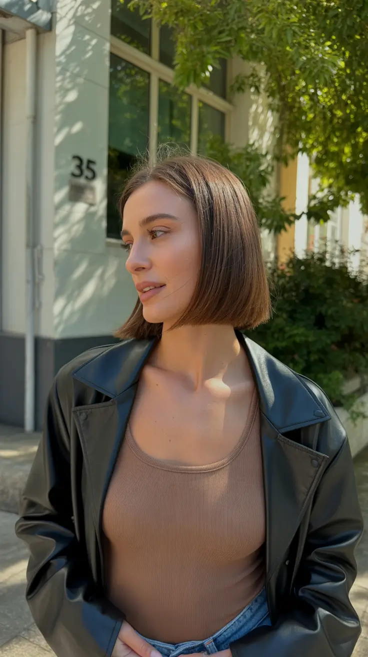 vibrant spring bob haircuts 2026 + Sharp Brunette Blunt Bob With City-Girl Edge