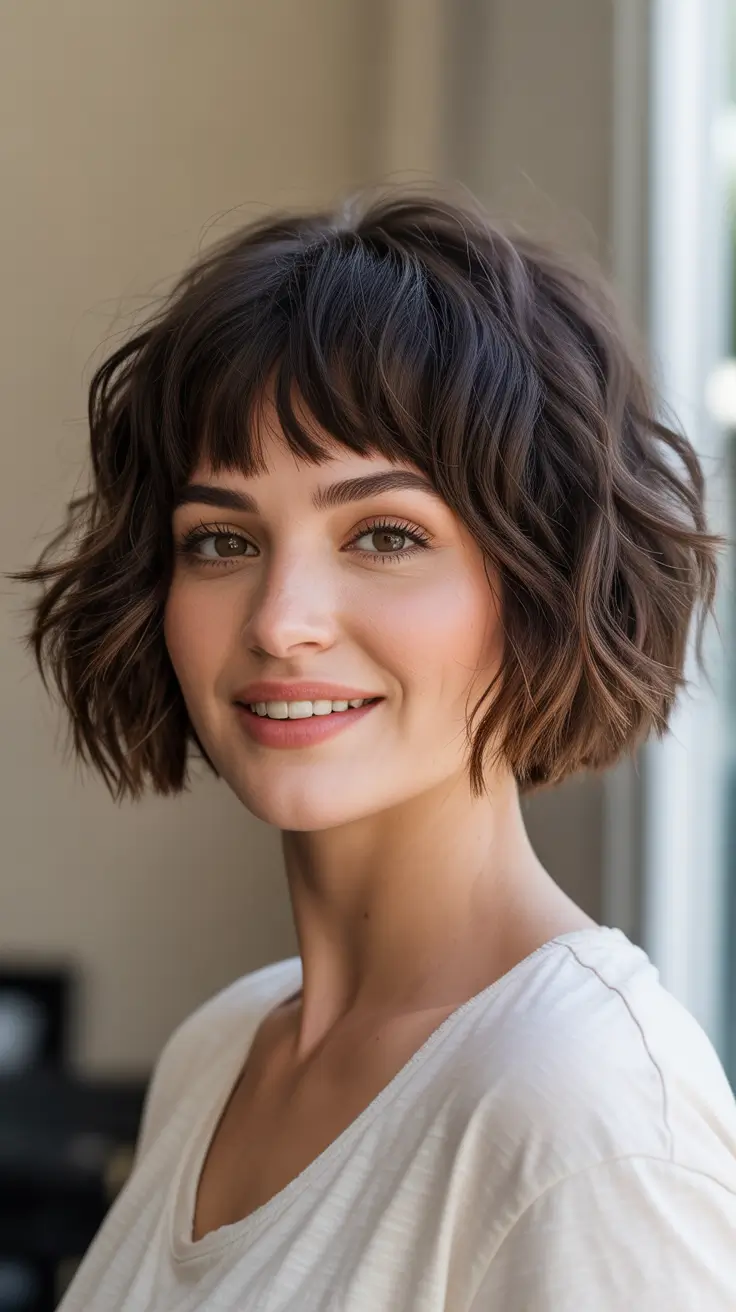 vibrant spring bob haircuts 2026 + Shaggy Micro-Bangs Bob With Playful Texture