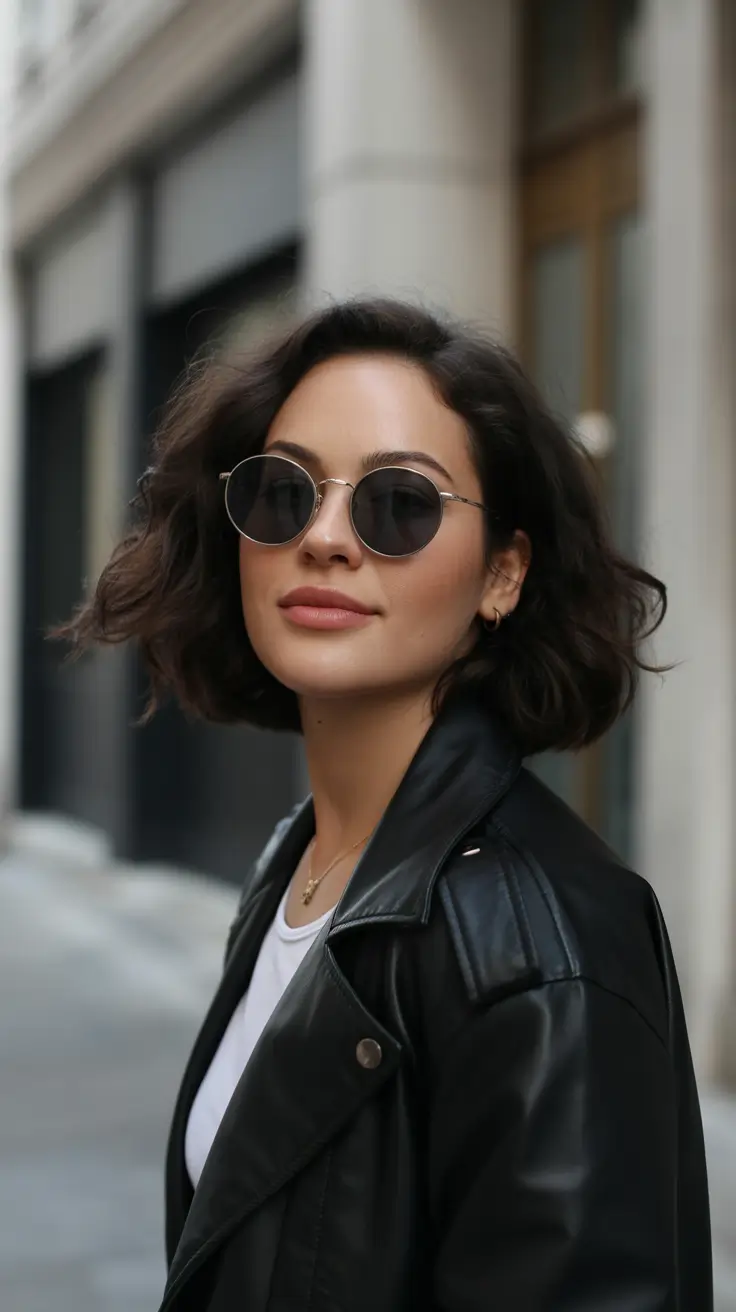 vibrant spring bob haircuts 2026 + City-Cool Wavy Brunette Bob With Edge