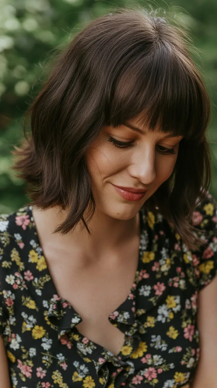 vibrant spring bob haircuts 2026 + Soft Shaggy Bob With Bangs And Springtime Ease