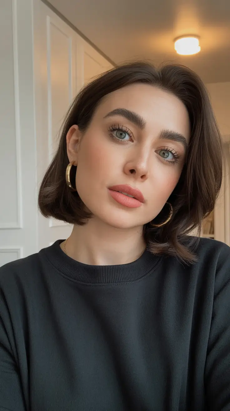 vibrant spring bob haircuts 2026 + Minimal Chic Brunette Bob With A Soft Bend