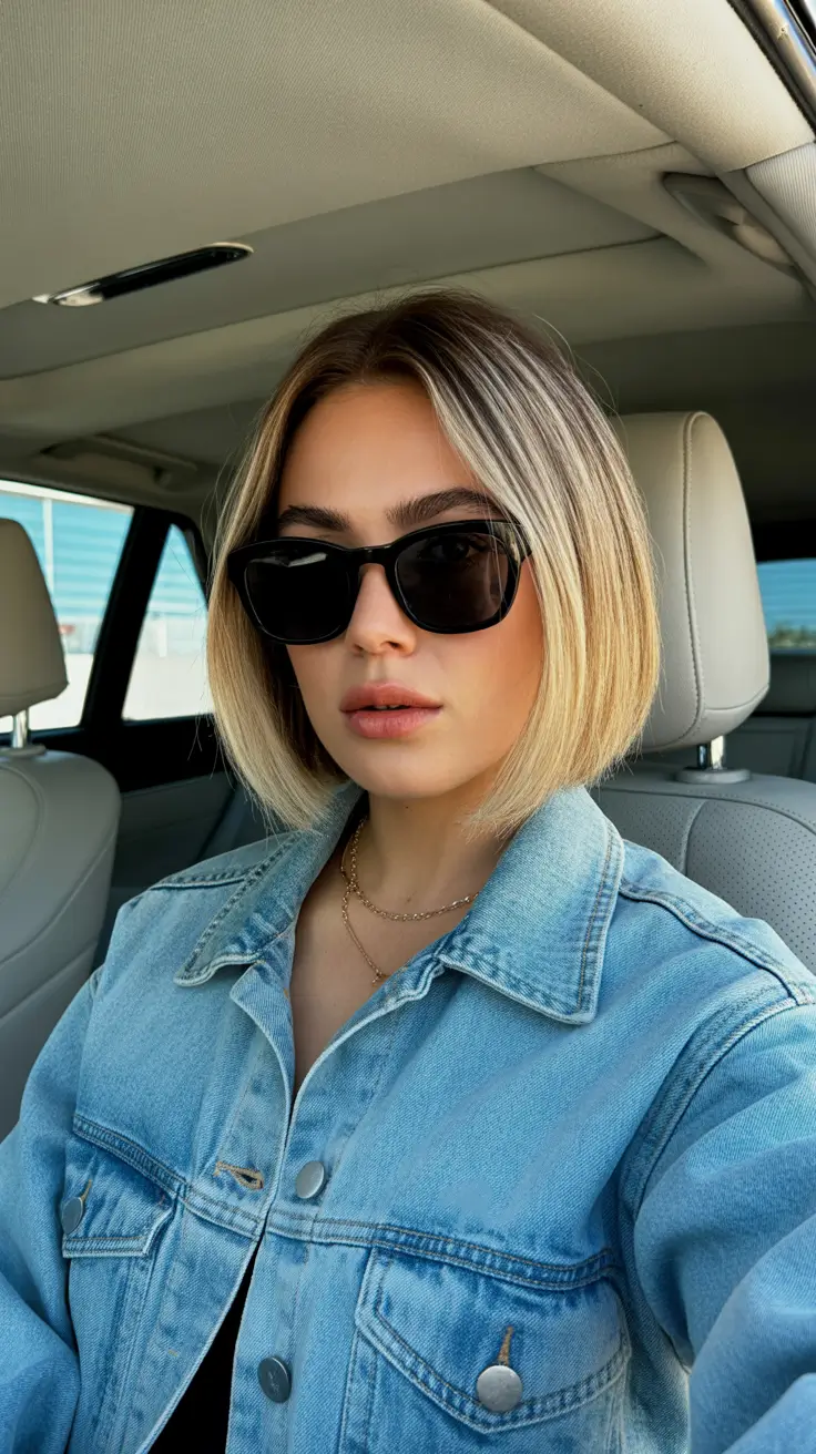 vibrant spring bob haircuts 2026 + Sunny Blonde Blunt Bob With Shadow Root Cool-Girl Energy