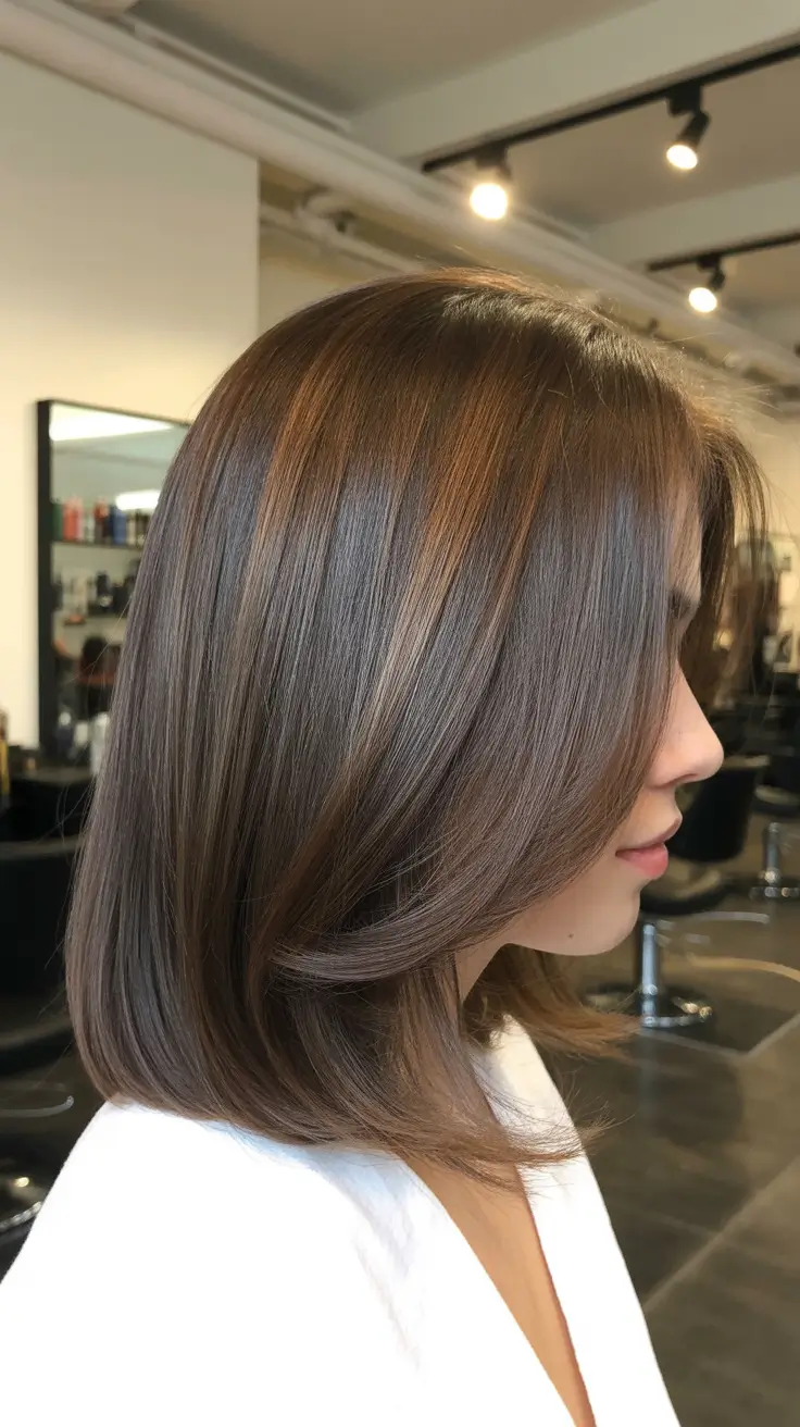 amazing spring brown hair color 2026 + Sleek Straight Brunette With Lowlights And Shine