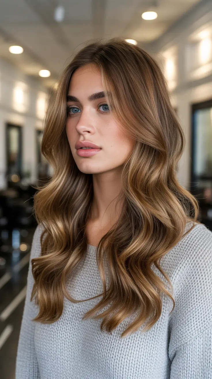 amazing spring brown hair color 2026 + Honeyed Brunette Waves With Soft Spring Lift