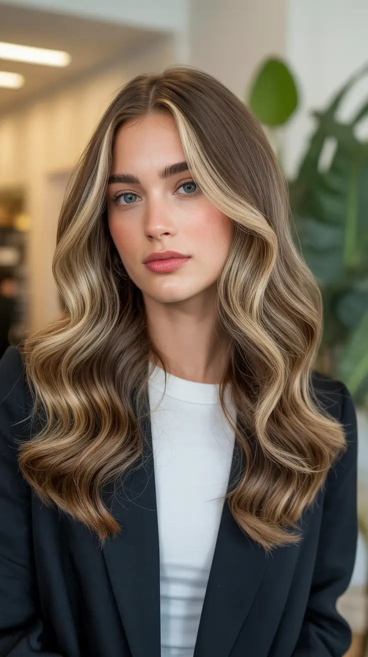 amazing spring brown hair color 2026 + Cool Bronde-Infused Brunette With Bright Face Frame