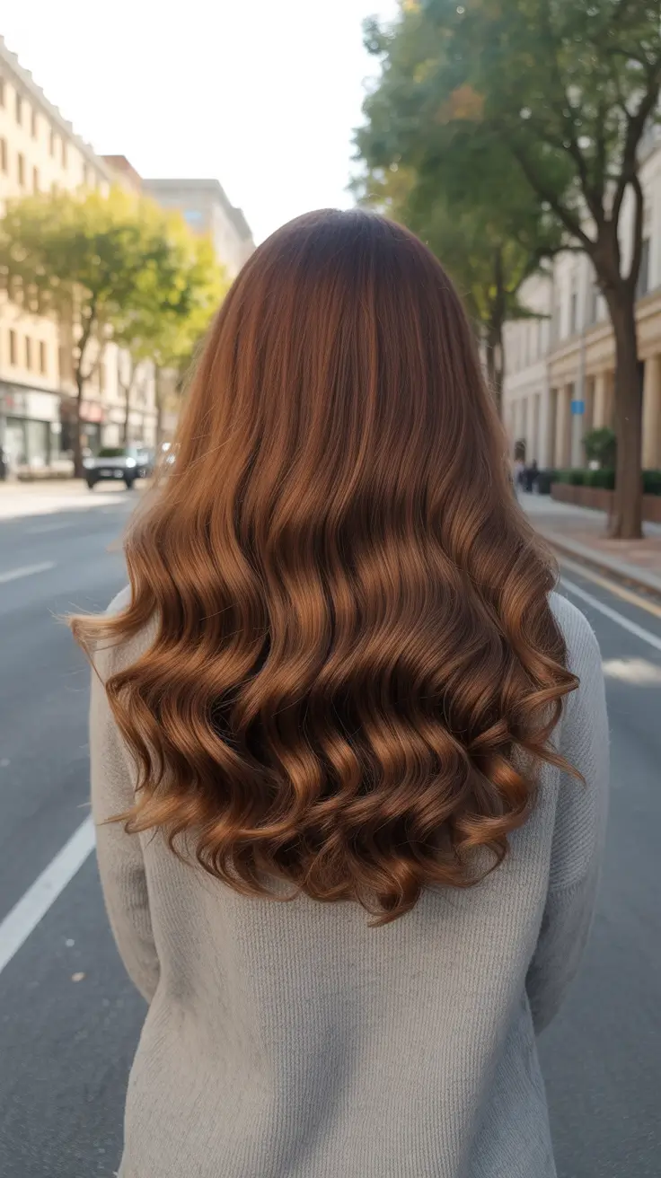 amazing spring brown hair color 2026 + Rich Dark Brown Waves With Warm Copper Glow