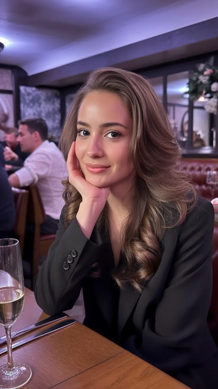 subtle spring brunette hair color 2026 + Soft Restaurant Glam Brunette With Airy Layers