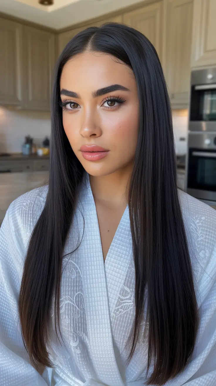 subtle spring brunette hair color 2026 + Cool Espresso Lengths With Glassy Shine