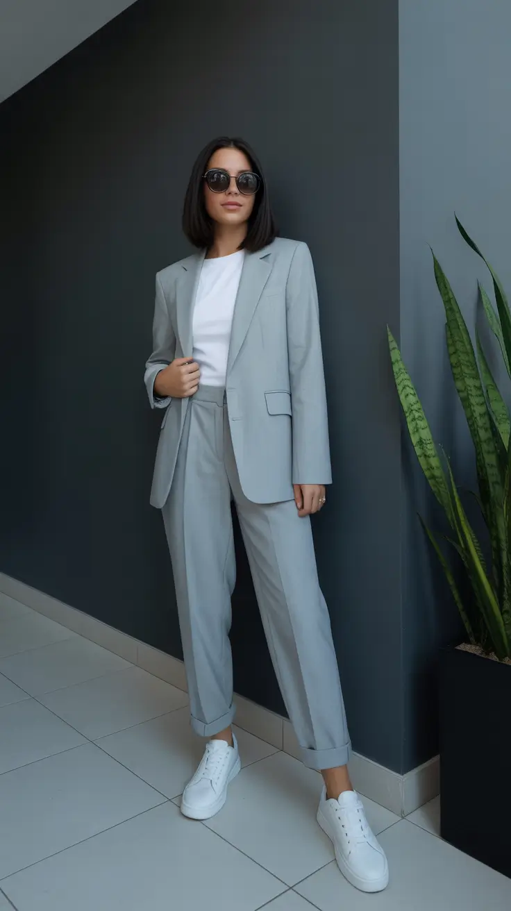 versatile spring business casual outfits 2026 + Cool-Girl Suiting With Sneakers For Real Life