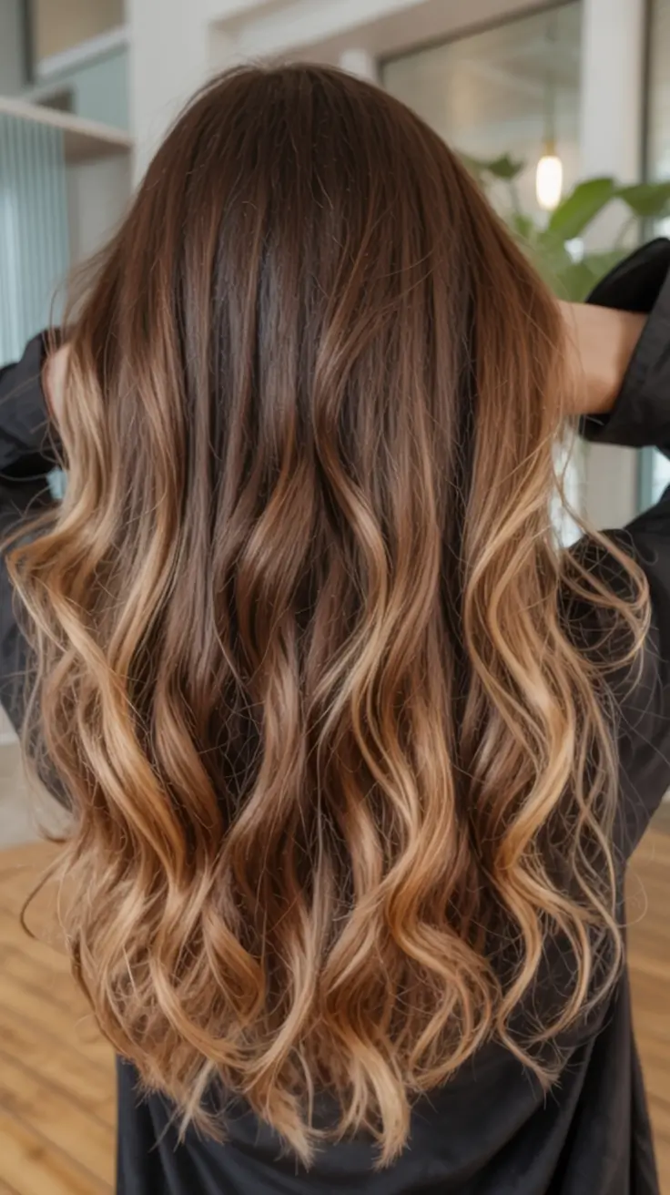 popular spring caramel hair color 2026 + Dark Brunette Melt With Caramel Ribbon Highlights
