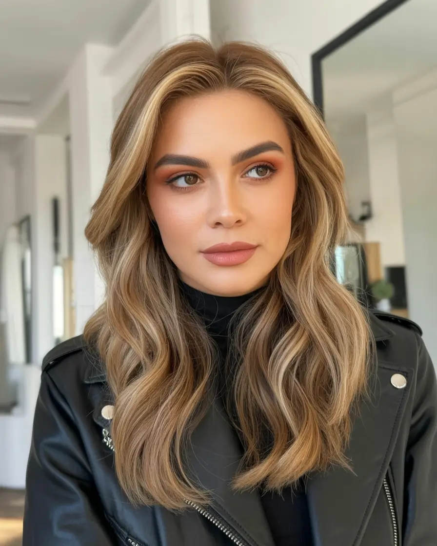 popular spring caramel hair color 2026 + Smoky Brunette With Caramel Face-Frame Waves