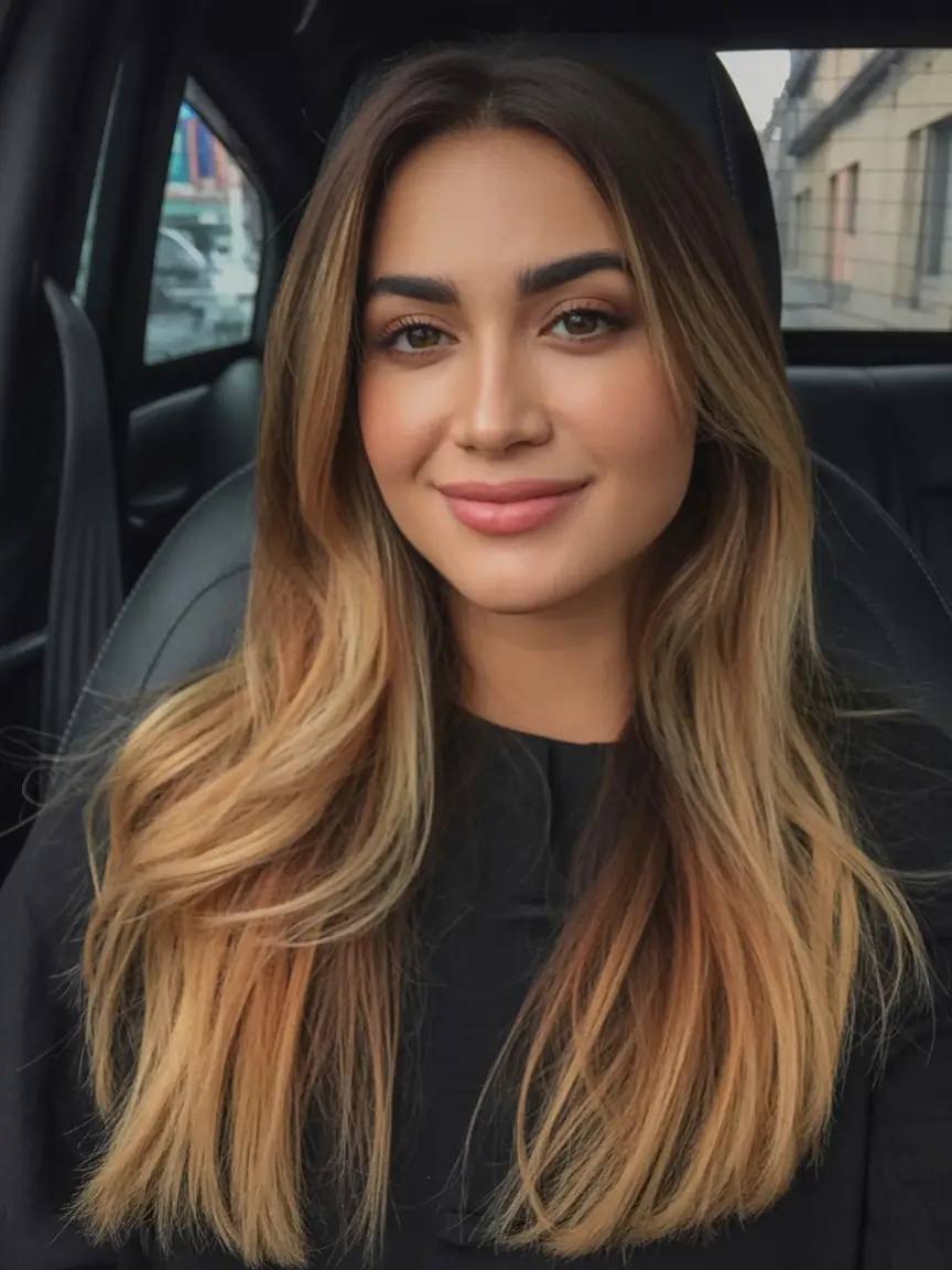 popular spring caramel hair color 2026 + Caramel Swoop Highlights For Everyday Glam