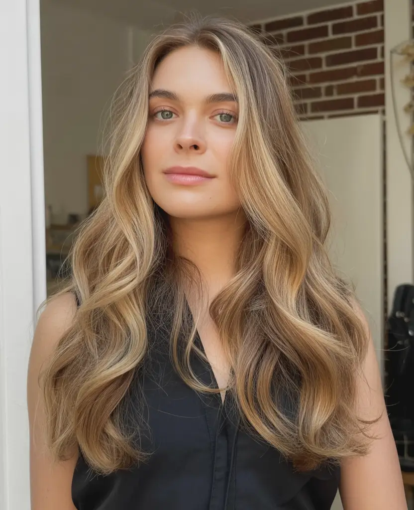 popular spring caramel hair color 2026 + Soft Caramel Blonde Balayage With A Breezy Finish