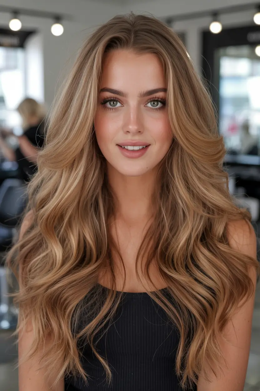 popular spring caramel hair color 2026 + Golden Caramel Dimension With Glam Volume