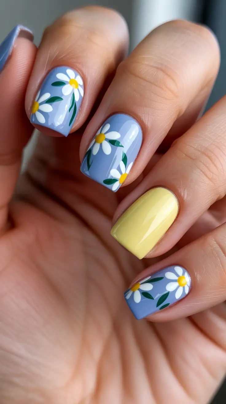 classy spring gel nails 2026 Blue Daisy Charm