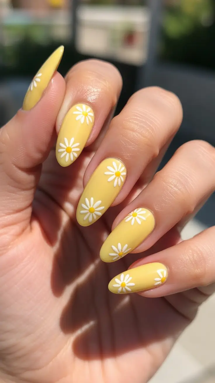 classy spring gel nails 2026 Sunlit Daisy Fields