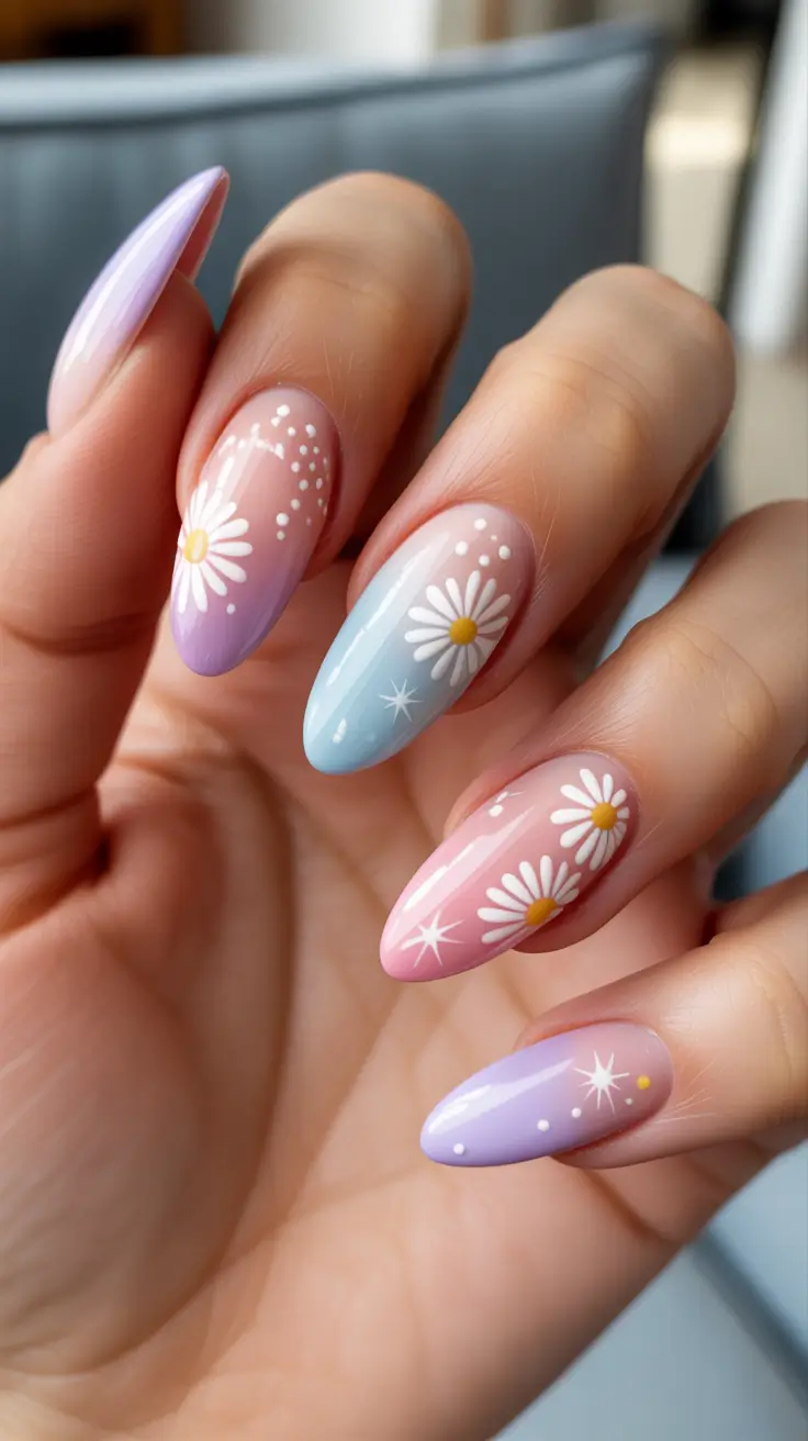 classy spring gel nails 2026 Pastel Galaxy Florals