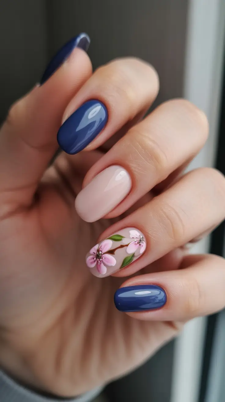 classy spring gel nails 2026 Midnight Blossom Accents