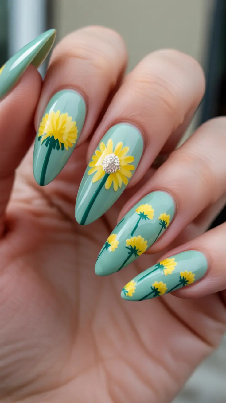 classy spring gel nails 2026 Mint Dandelion Breeze