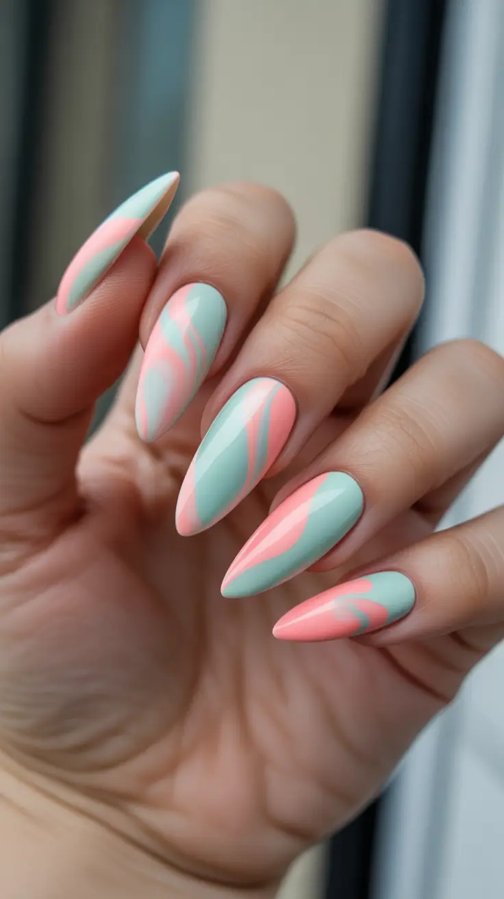 classy spring gel nails 2026 Mint And Peach Waves