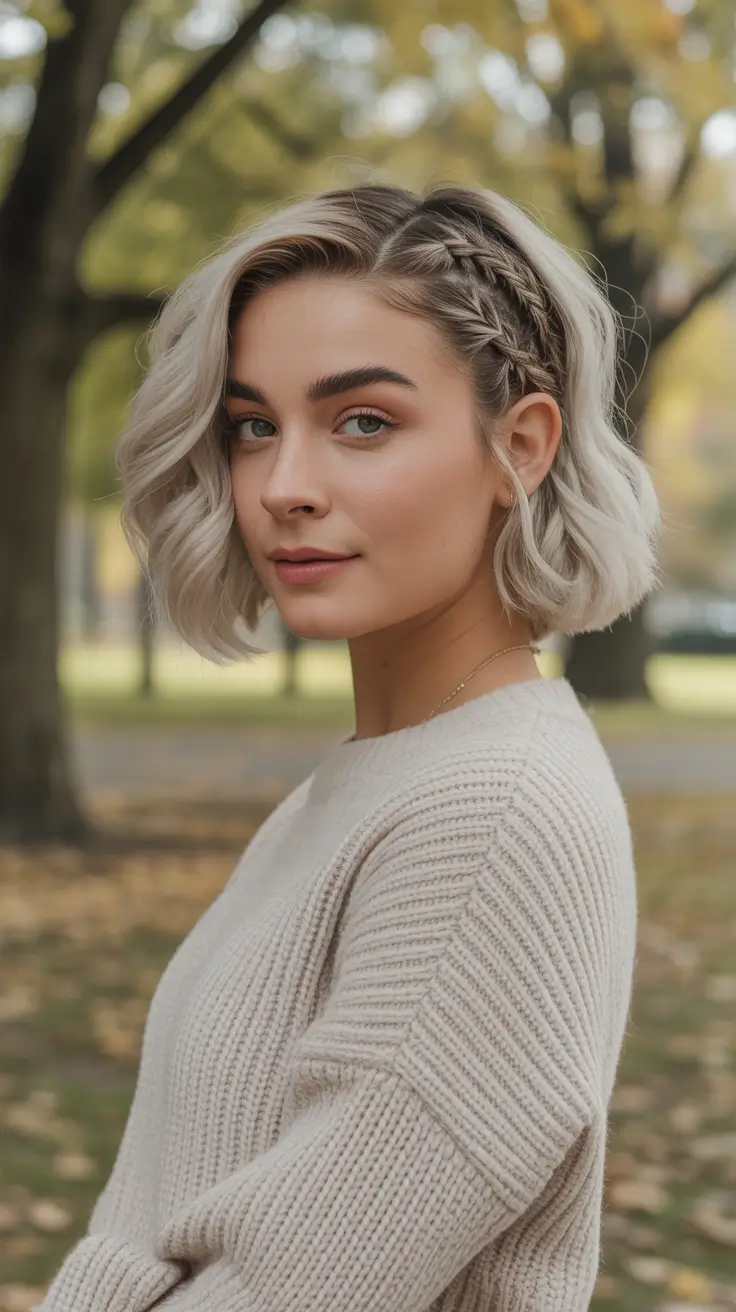 warm spring hair color ideas 2026 to look younger Cool Champagne Bob With A Side Braid Twist