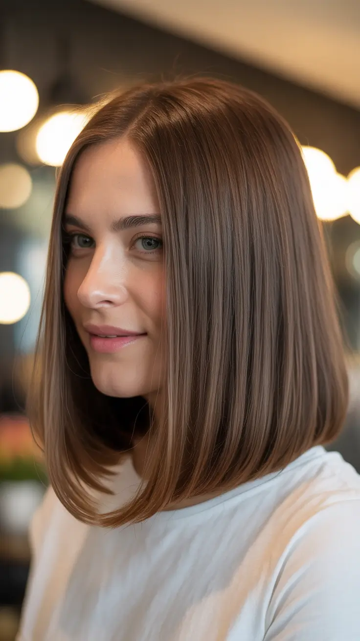 warm spring hair color ideas 2026 to look younger Glossy Chestnut Blunt Bob That Looks Luxurious