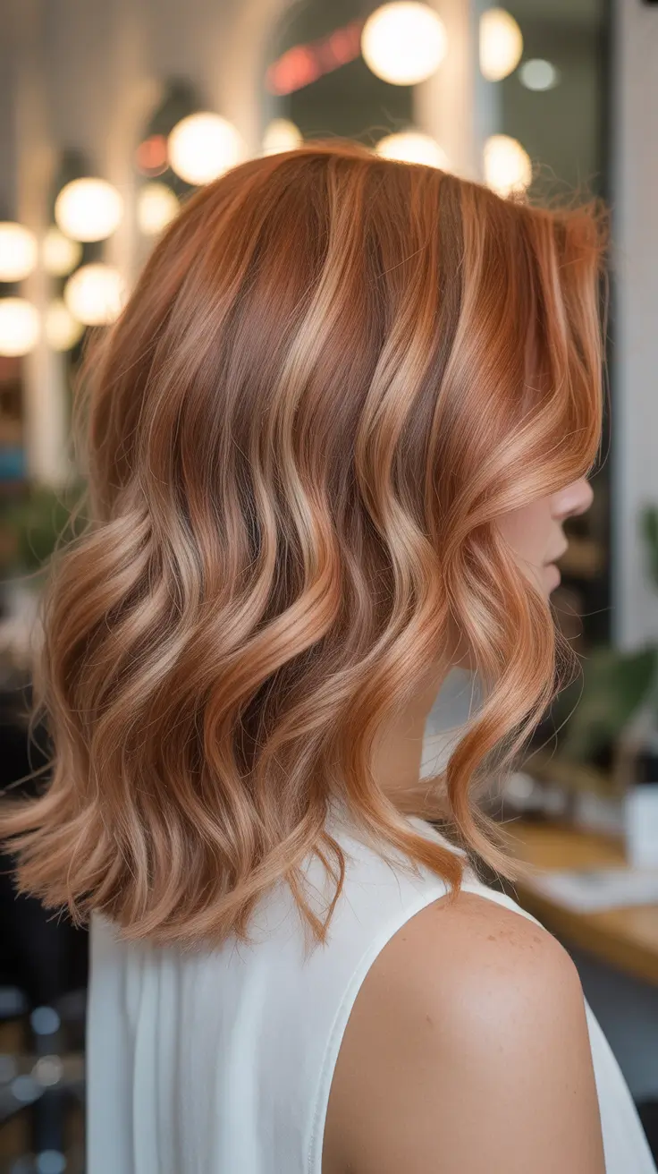warm spring hair color ideas 2026 to look younger Warm Copper Bronde Lob With Bright Face-Framing
