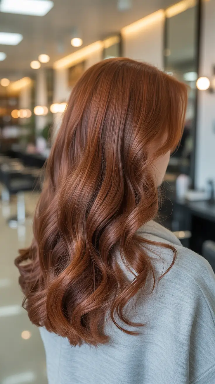 warm spring hair color ideas 2026 to look younger Soft Copper Waves With A Fresh, Polished Shine