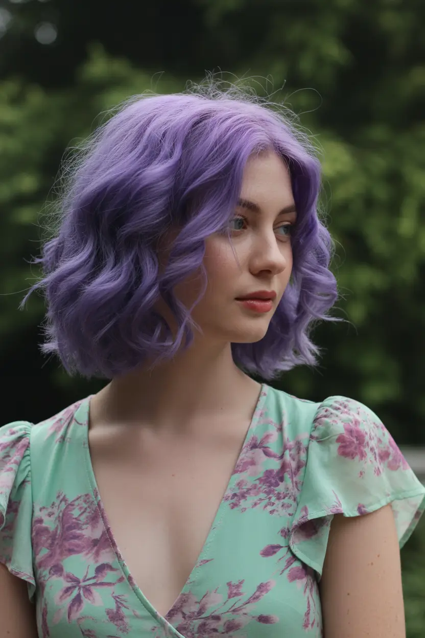 sophisticated spring hair color trends 2026 Soft Lavender Bob With Romantic Texture