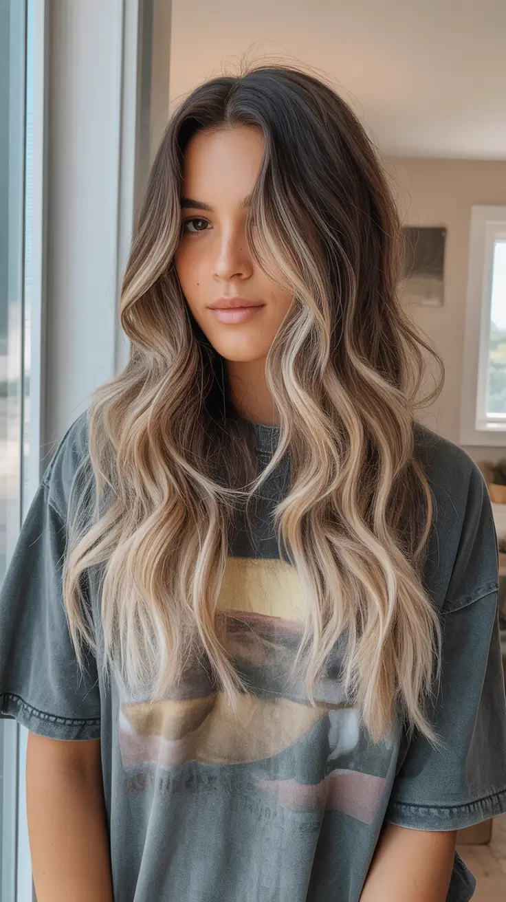 sophisticated spring hair color trends 2026 Smoky Brunette With Cool Vanilla Money Pieces