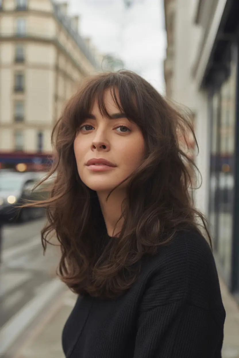 pretty spring haircuts 2026 Parisian Long Layers With Airy Fringe