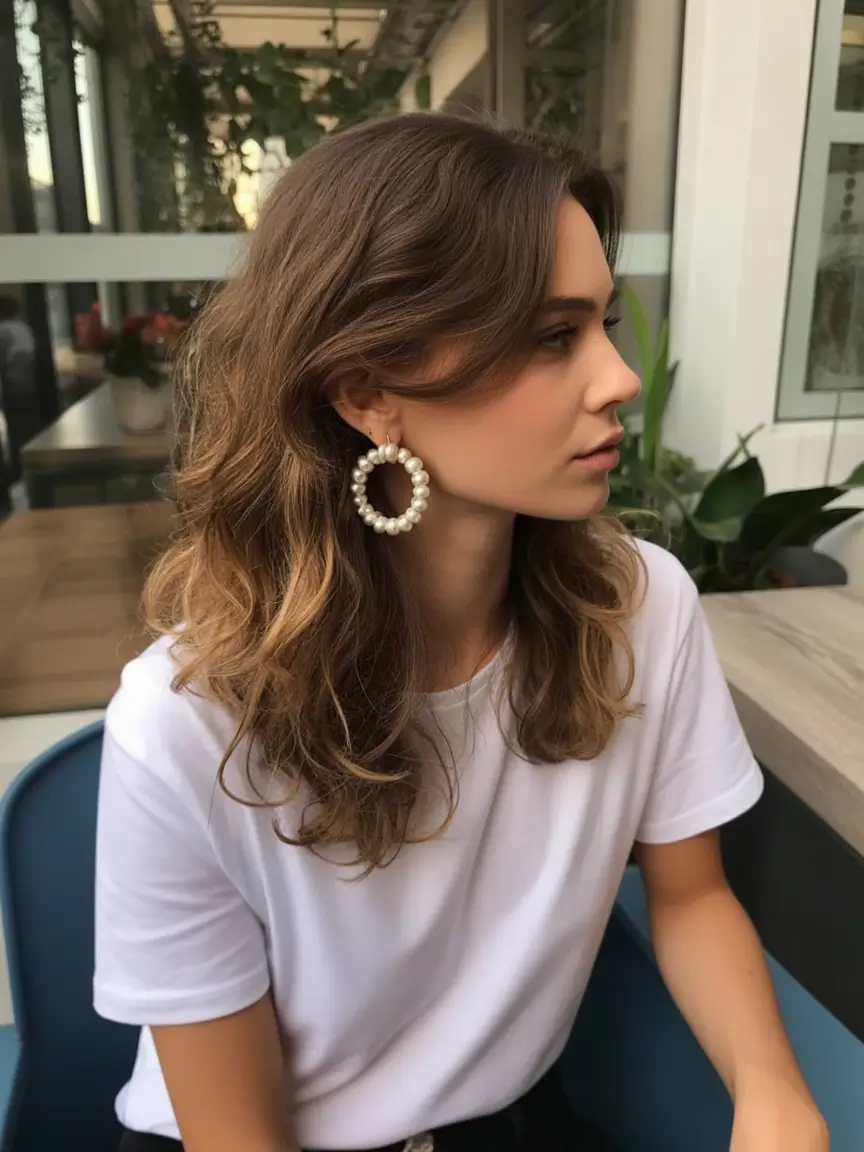 pretty spring haircuts 2026 Soft Shoulder-Length Waves With Subtle Balayage Glow