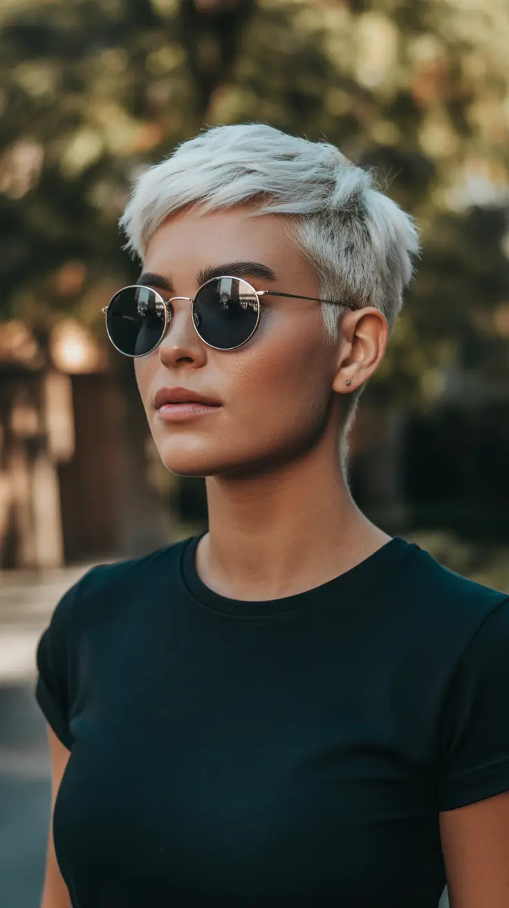 pretty spring haircuts 2026 Icy Platinum Pixie With Clean Edges And Bold Cool-Girl Bite