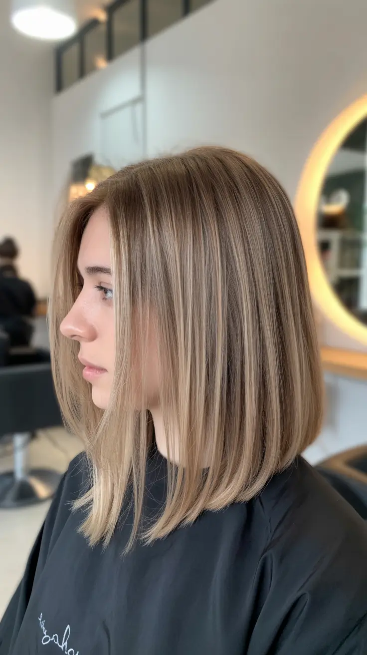 pretty spring haircuts 2026 Sleek Medium Blunt Cut With Cool Beige Dimension