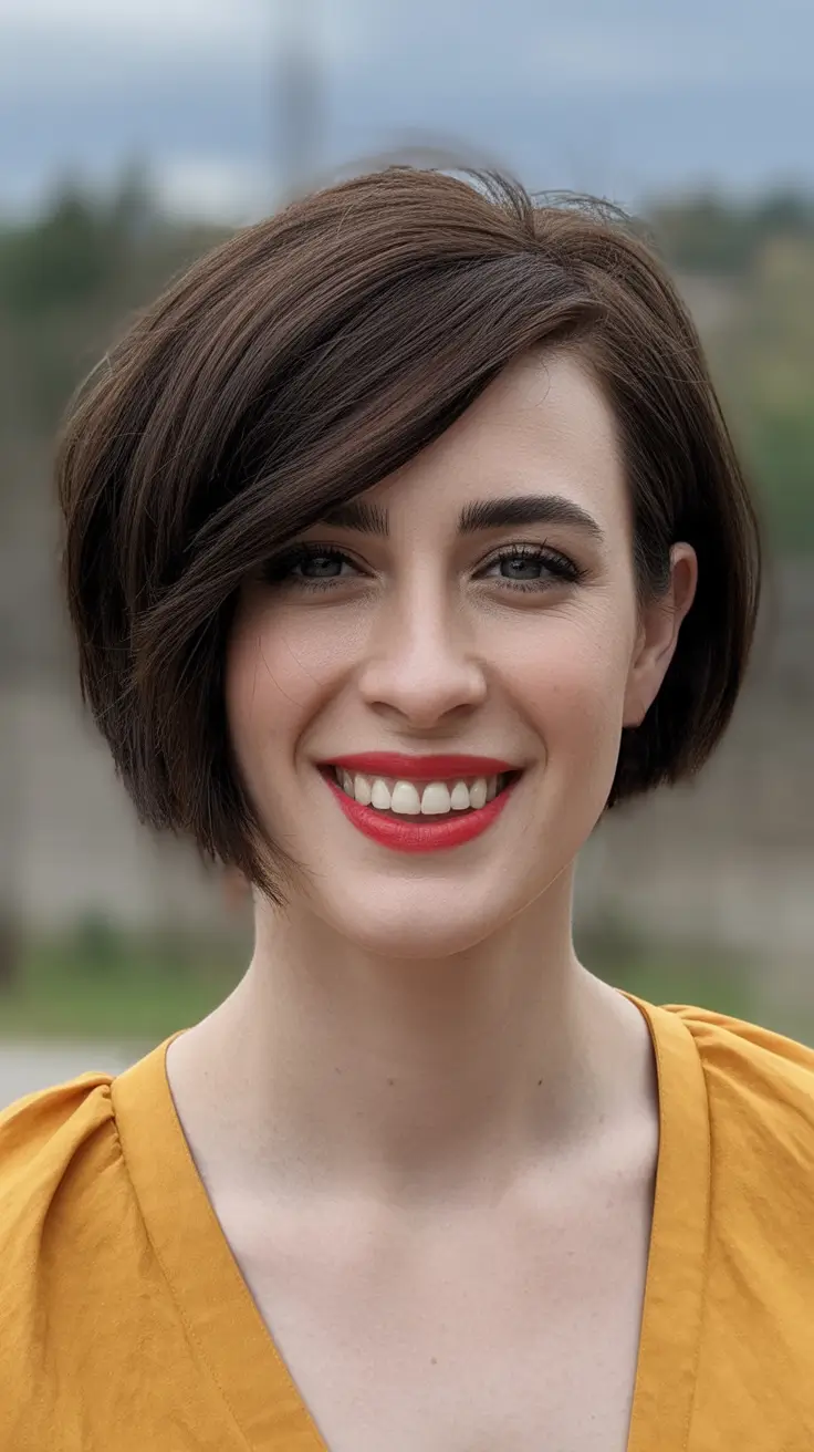 pretty spring haircuts 2026 Sleek Side-Swept Chin Bob