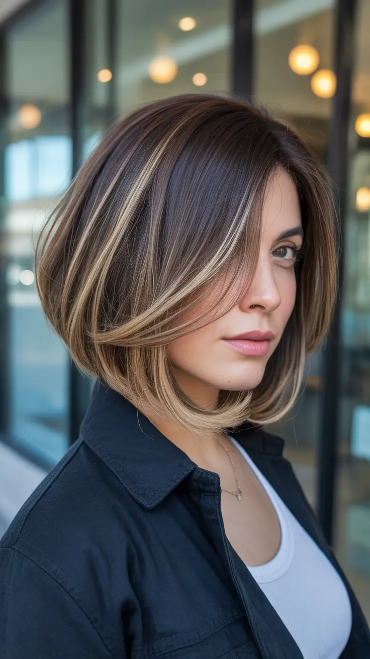 pretty spring haircuts 2026 Rounded Medium Bob With Face-Framing Highlight Ribbons