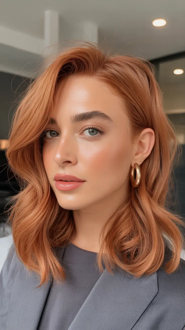 pretty spring haircuts 2026 Copper Waves That Make Shoulder Length Feel Brand New