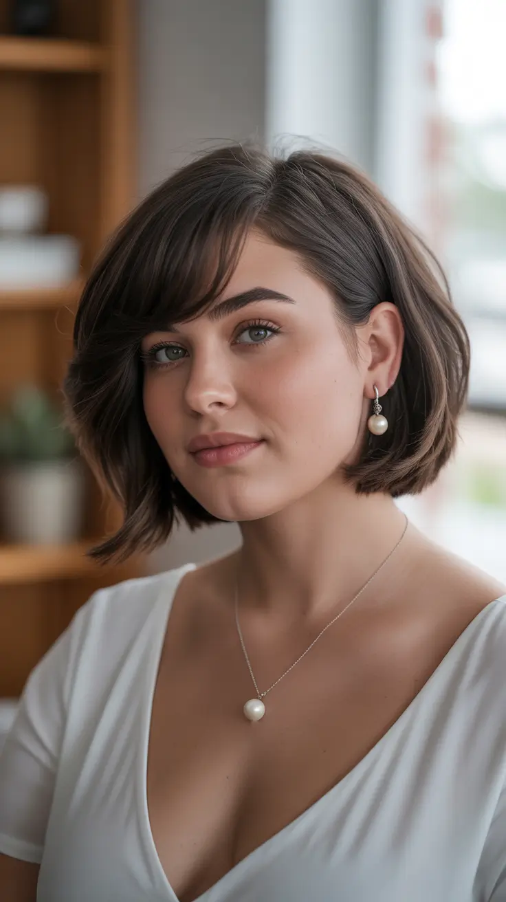 playful spring haircuts for chubby faces 2026 Side-Swept French Bob With Soft Volume