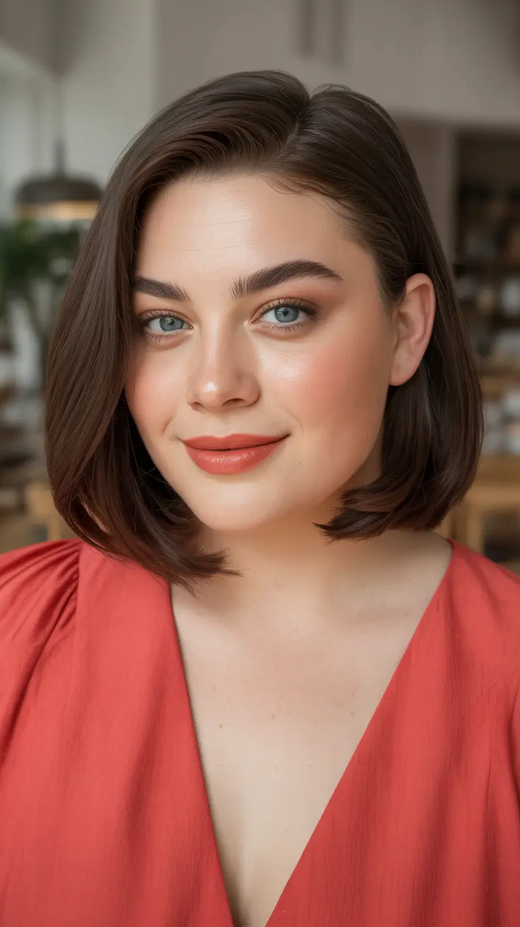 playful spring haircuts for chubby faces 2026 Glossy Side-Part Bob With Smooth Face-Framing