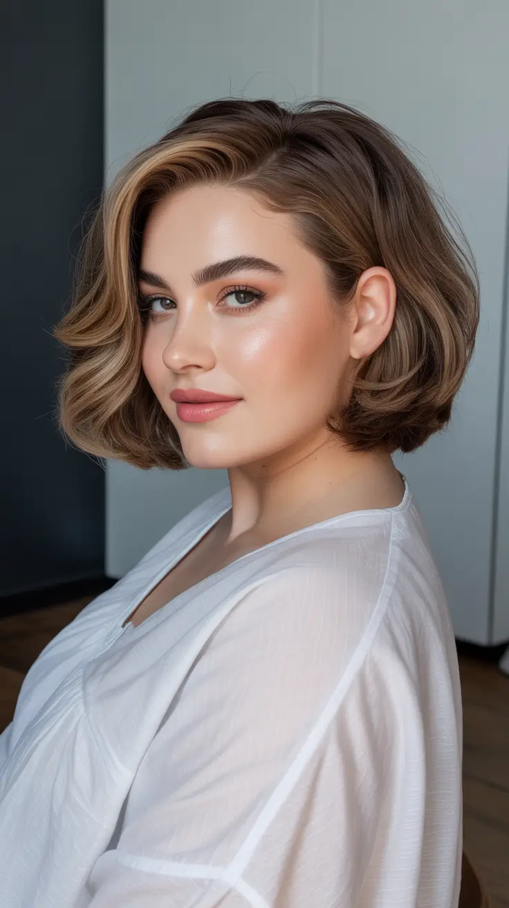 playful spring haircuts for chubby faces 2026 + Side Part Glossy Bob With Soft Sculpted Bend