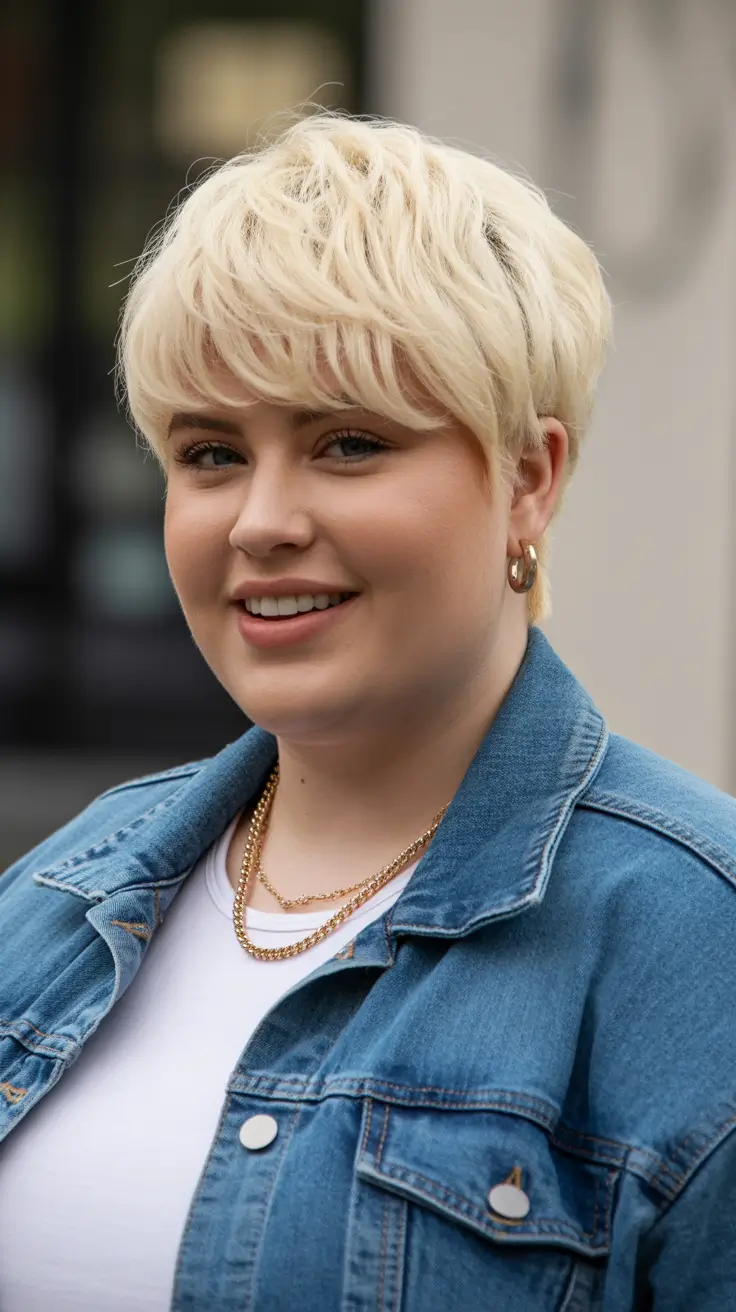 playful spring haircuts for chubby faces 2026 + Platinum Pixie With Piecey Texture And Lifted Crown