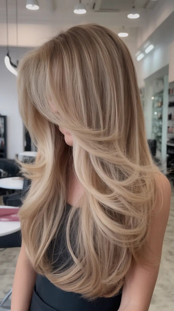 spring long haircuts Champagne Curtain Flow - Luxe Face Framing