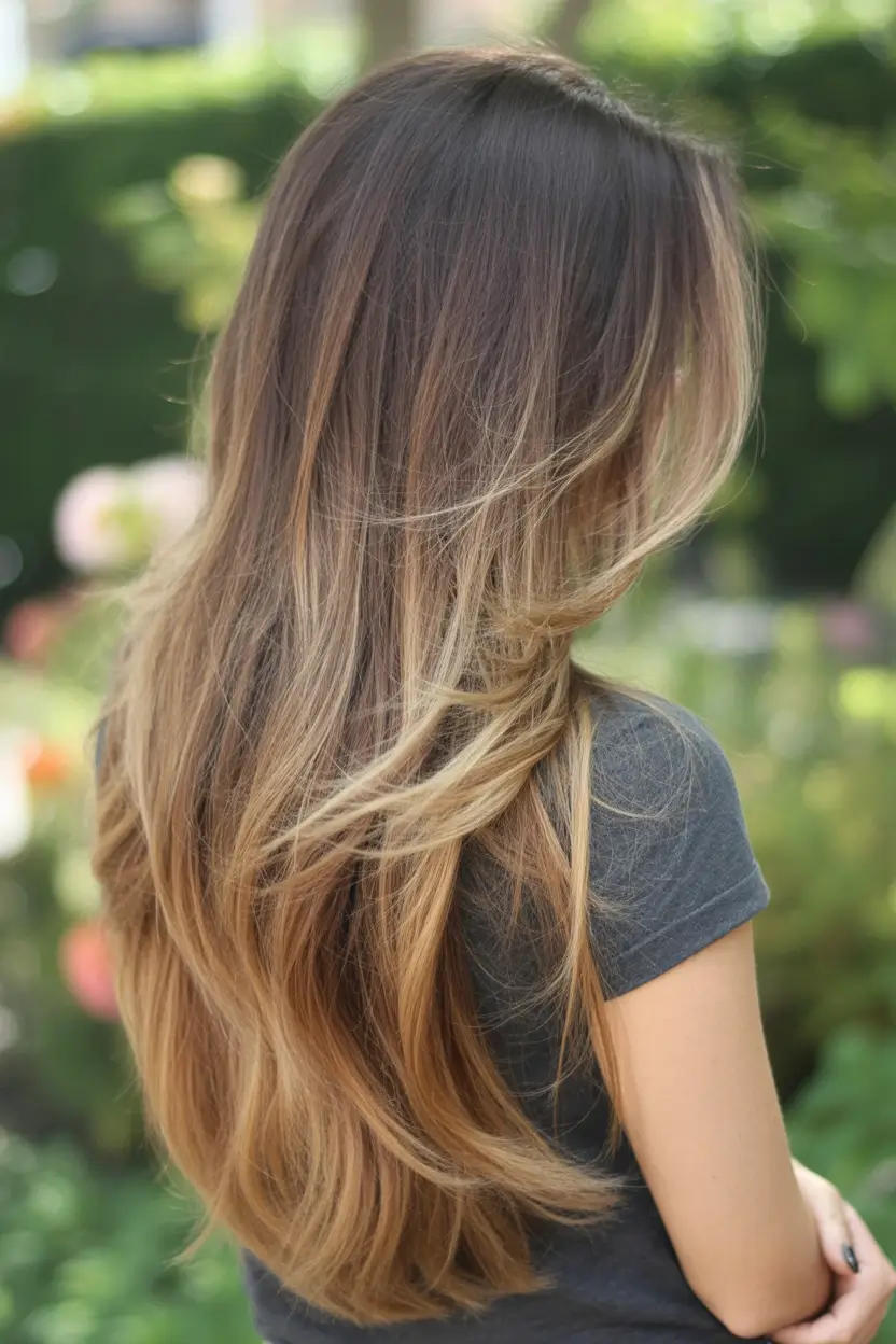 playful spring long haircuts trends 2026 Sunlit Caramel Melt With Feathered Long Layers