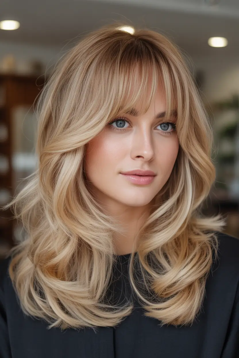spring long haircuts Feathered Blonde With Wispy Bangs - Modern Butterfly Mood