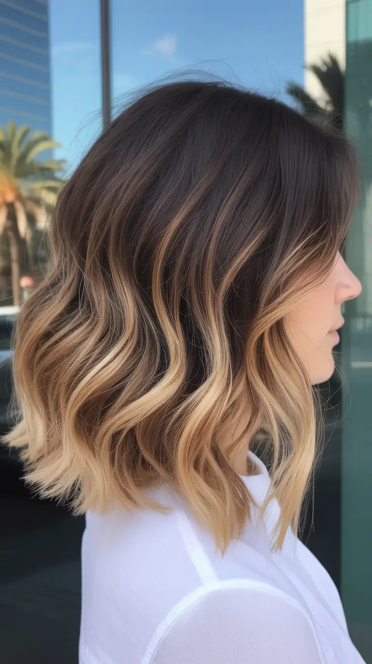 casual spring mid length haircuts 2026 Soft Wavy Bronde With Lived-In Layers
