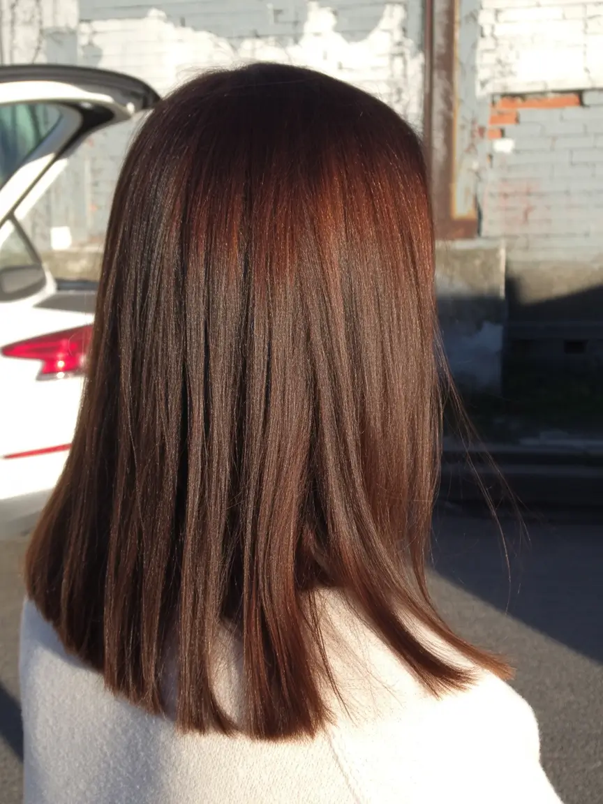 casual spring mid length haircuts 2026 Rich Brunette Sleek Mid Length With Natural Depth