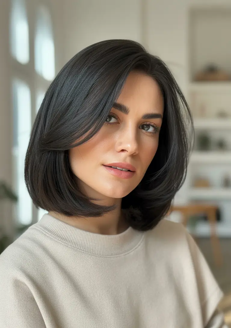 casual spring mid length haircuts 2026 Soft Rounded Bob With Face-Framing Volume