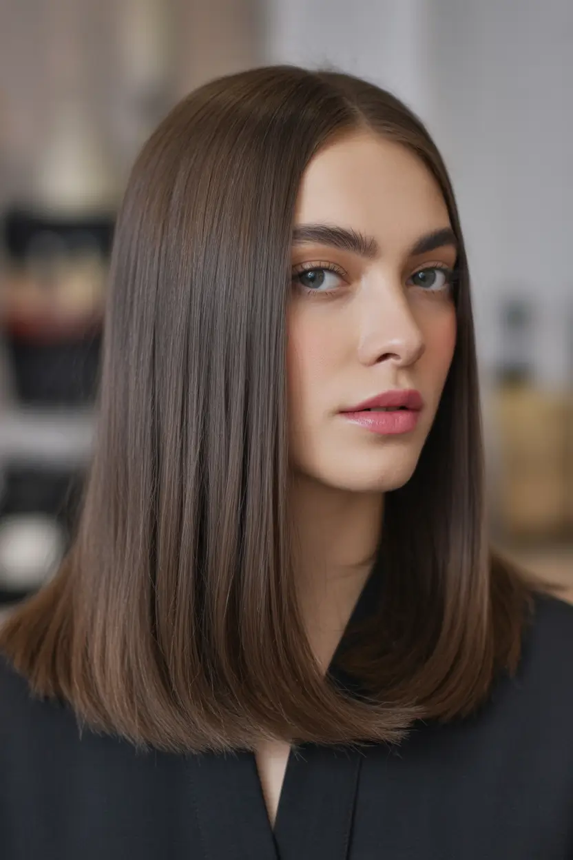 casual spring mid length haircuts 2026 Ultra Sleek Center Part Lob